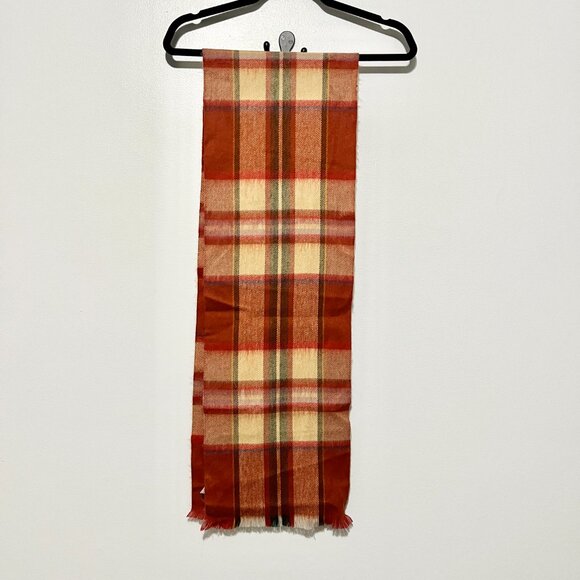 Abraham & Strauss Vintage Brushed Wool Blend Rectangle Scarf Orange Plaid Fall - Picture 5 of 10